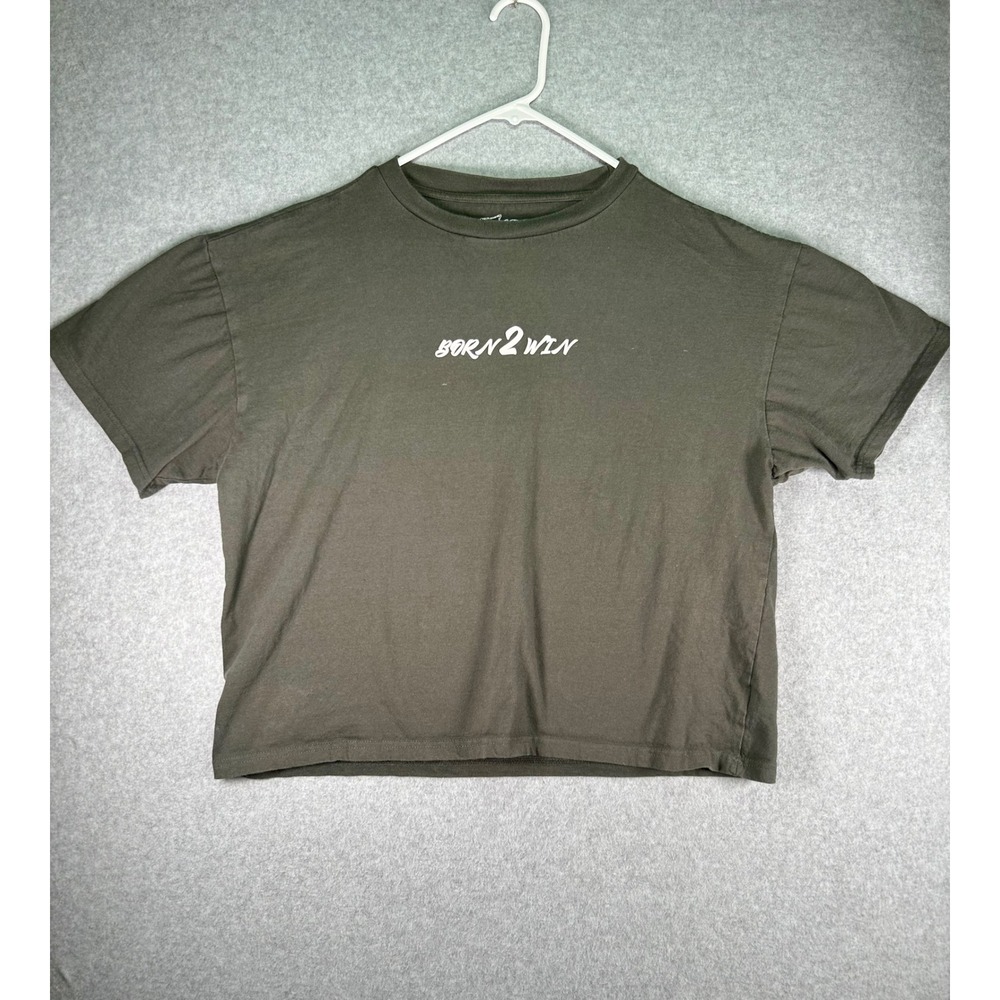 Taco Tuesday Born 2 Win Crop Top Shirt Womens Large L Gray Boxy Short Sleeve